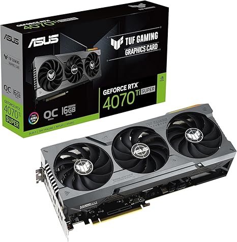 ASUS TUF Gaming GeForce RTX 4070 Ti Super 16GB GDDR6X OC Edition Gaming Graphics Card (NVIDIA GeForce RTX4070Ti DLSS 3, PCIe 4.0, 2X HDMI 2.1a, 3X DisplayPort 1.4a, TUF-RTX4070TIS-O16G-GAMING, Black)
