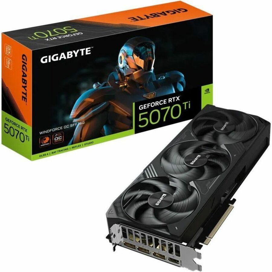 Gigabyte GV-N507TWF3OC-16GD GeForce RTX 5070 Ti WindForce 16GB GDDR7 PCI Express 5.0 Video Card 1 x HDMI 2.1b 3 x DisplayPort 2.1a 1x 16-pin Power Connector