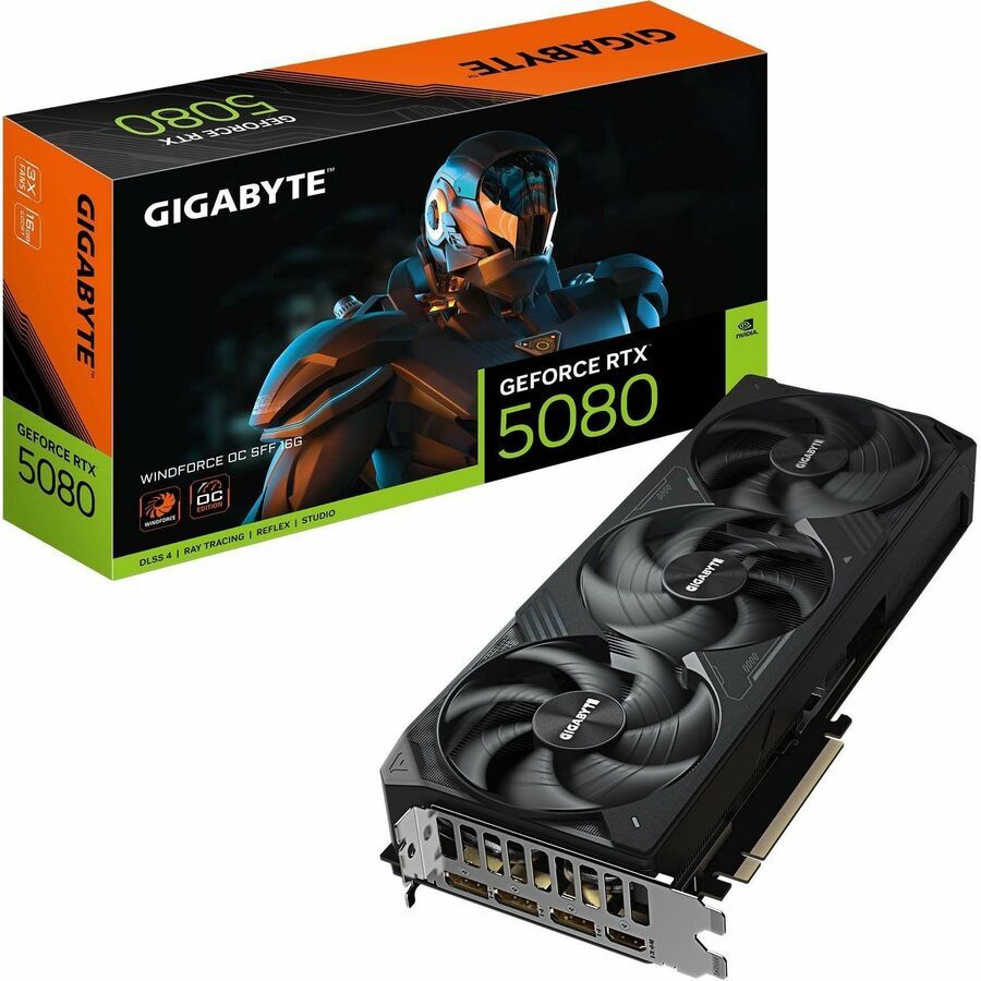 Gigabyte GV-N5080WF3OC-16GD WINDFORCE GeForce RTX 5080 16GB GDDR7 PCI Express 5.0 Video Card 1 x HDMI 2.1b 3 x DisplayPort 2.1a 1x 16-pin Power Connector