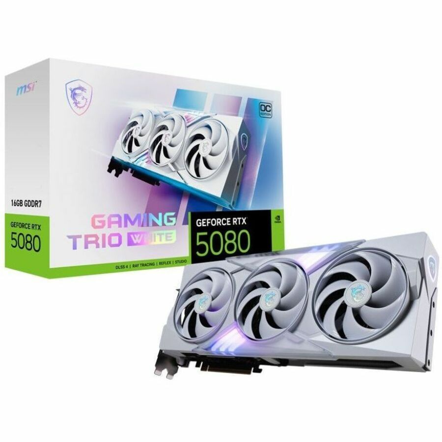 MSI G5080-16GTCW NVIDIA GeForce RTX 5080 GAMING TRIO OC WHITE Graphics Card 16GB GDDR7 PCI Express 5.0 1x HDMI 2.1a3x DisplayPort 2.1a 1x 16-pin Power Connector