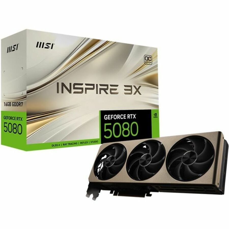 MSI G5080-16I3C NVIDIA GeForce RTX 5080 INSPIRE 3X OC Graphics Card 16GB GDDR7 PCI Express 5.0 1x HDMI 2.1a3x DisplayPort 2.1a 1x 16-pin Power Connector