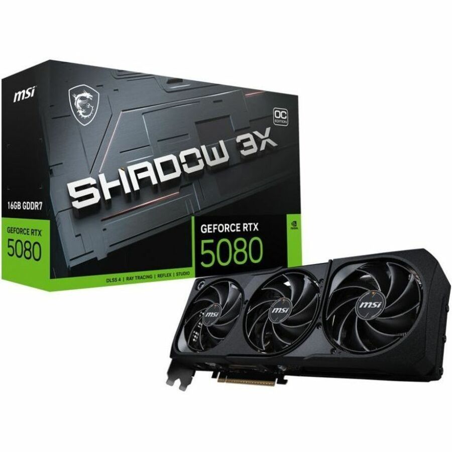 MSI G5080-16S3C NVIDIA GeForce RTX 5080 SHADOW 3X OC Graphics Card 16GB GDDR7 PCI Express 5.0 1x HDMI 2.1a3x DisplayPort 2.1a 1x 16-pin Power Connector