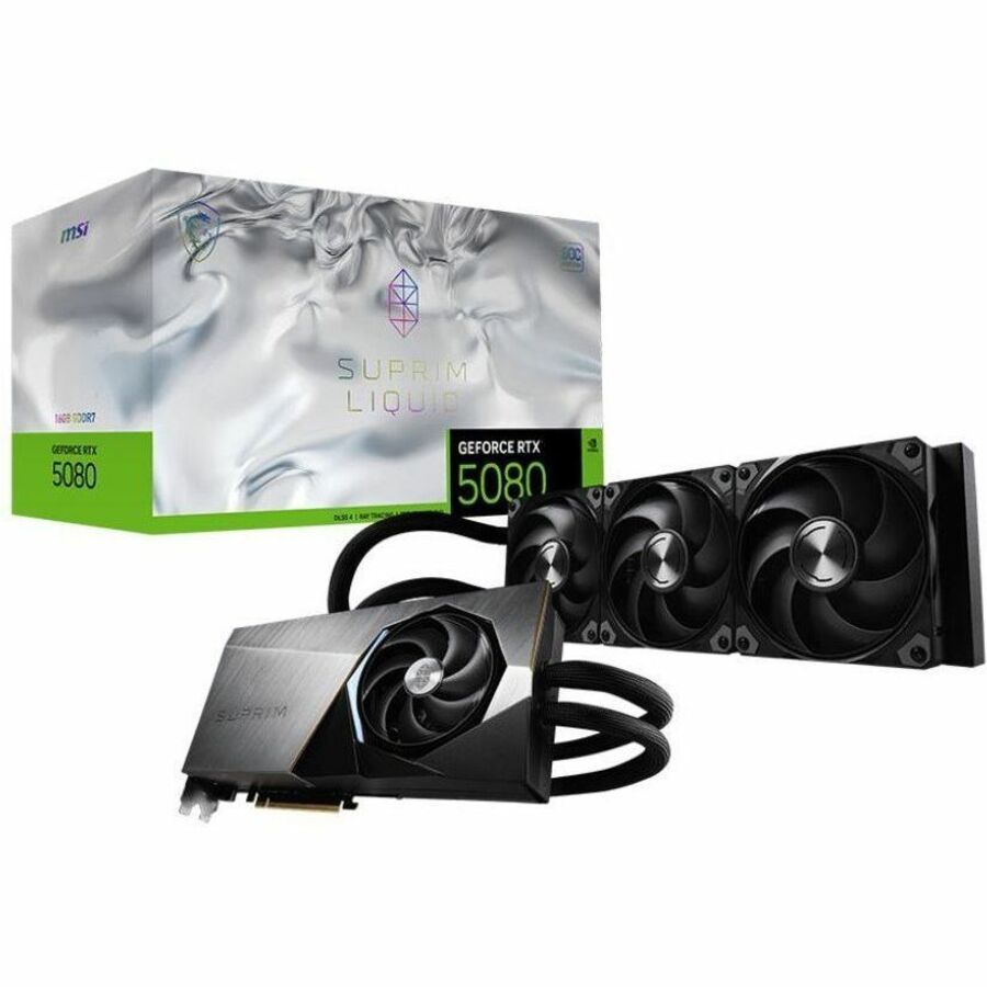 MSI G5080-16SLS NVIDIA GeForce RTX 5080 SUPRIM LIQUID SOC Graphics Card 16GB GDDR7 PCI Express 5.0 1x HDMI 2.1a3x DisplayPort 2.1a 1x 16-pin Power Connector