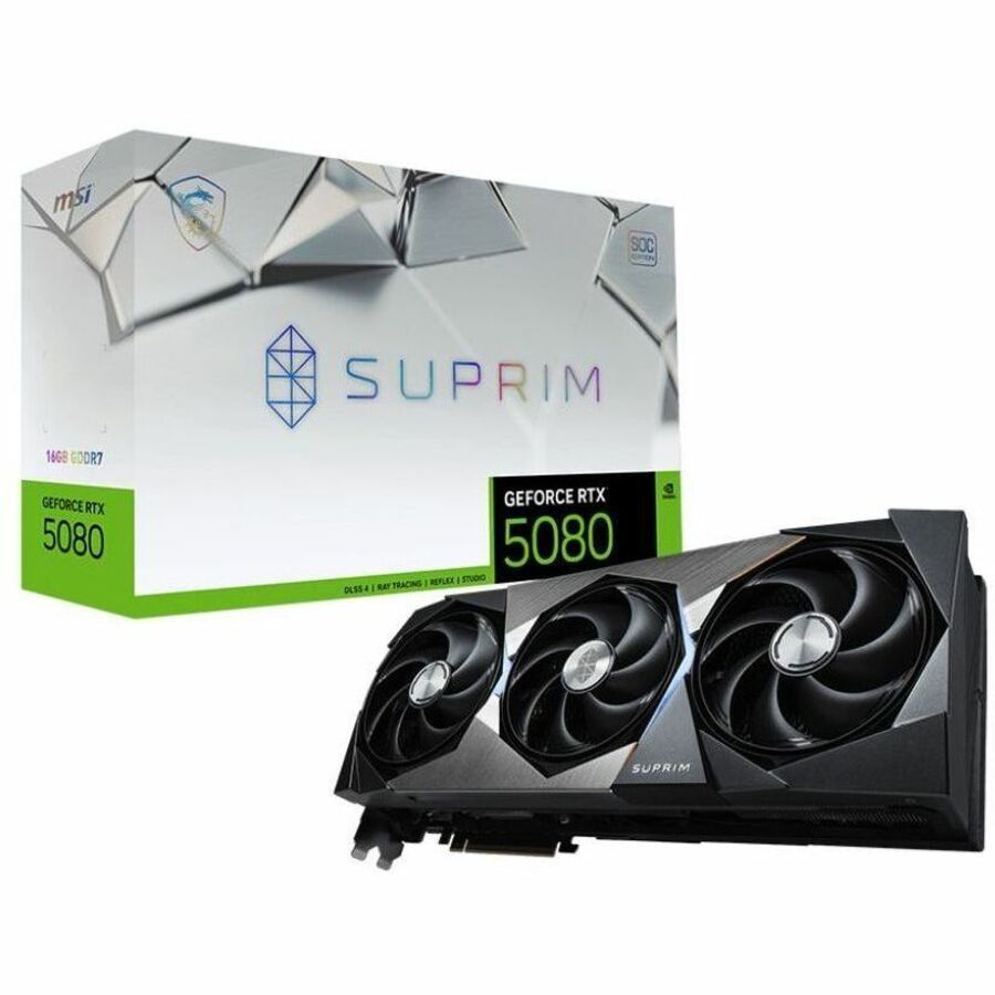 MSI G5080-16SPS NVIDIA GeForce RTX 5080 SUPRIM SOC Graphics Card 16GB GDDR7 PCI Express 5.0 1x HDMI 2.1a3x DisplayPort 2.1a 1x 16-pin Power Connector