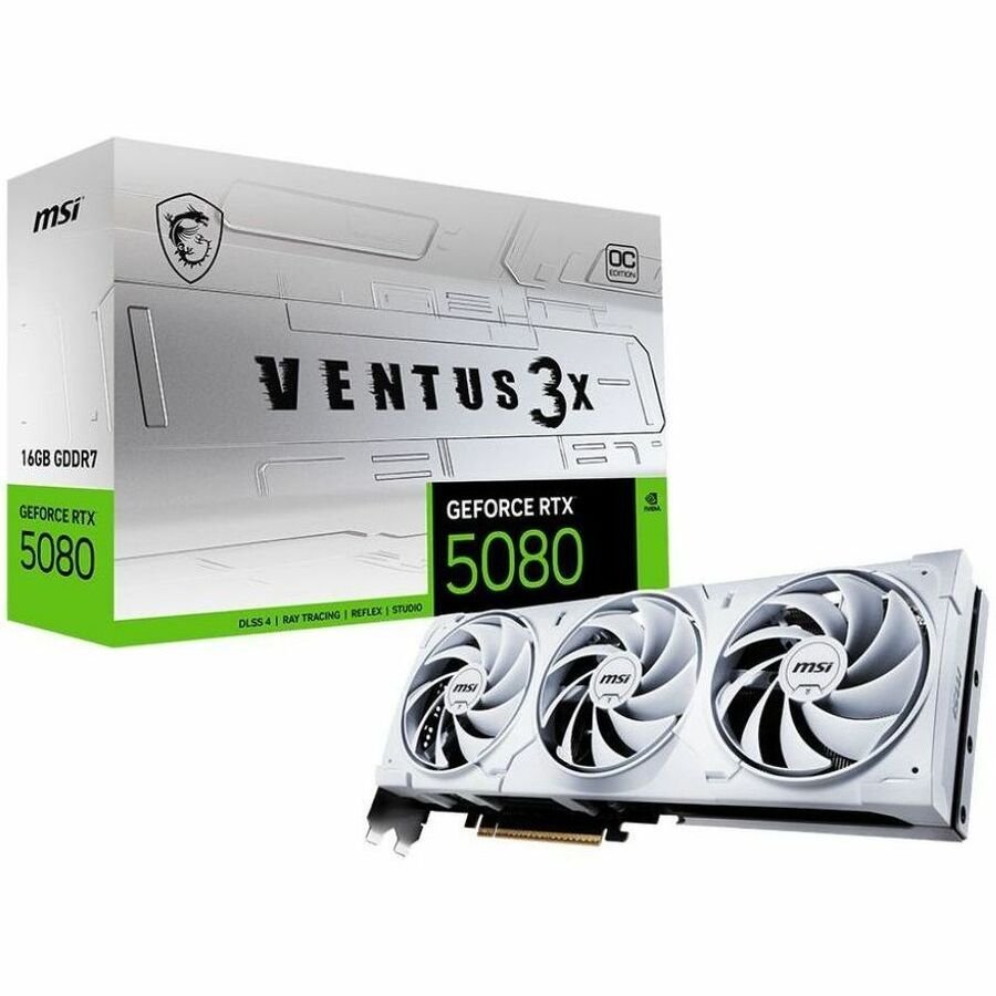 MSI G5080-16V3CW NVIDIA GeForce RTX 5080 VENTUS 3X OC WHITE Graphics Card 16GB GDDR7 PCI Express 5.0 1x HDMI 2.1a3x DisplayPort 2.1a 1x 16-pin Power Connector